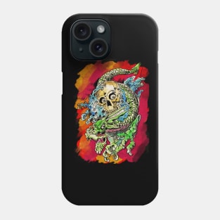 watercolour Tattoo design with dragon and zombie skull Phone Case