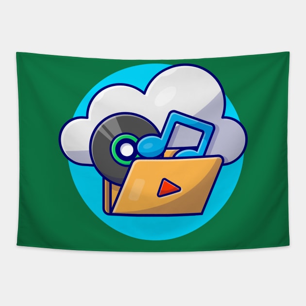 Music Cloud Storage with Vinyl, Tune and Note of Music Cartoon Vector Icon Illustration Tapestry by Catalyst Labs