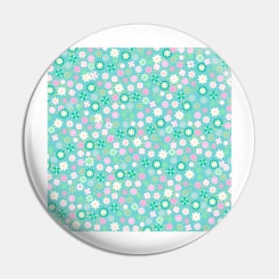 Sweet Pink White Teal  Ditsy Floral Pattern Pin