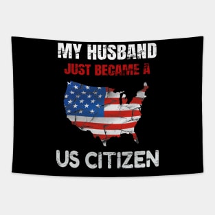 My Husband US CITIZEN American Flag Map Tapestry