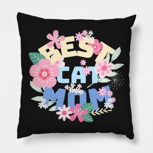 BEST CAT MOM Letters with Flowers Pillow