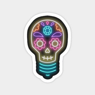 Neon sugar skull lightbulb Magnet