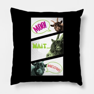 Comic Strip Goat Moo Meow Wordplay Hilarious Animal Humor design Pillow