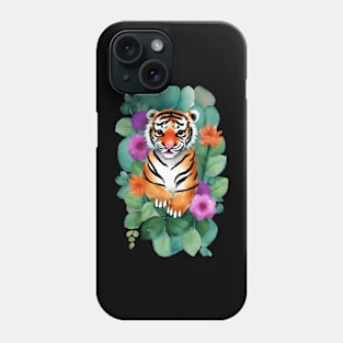 Watercolor Baby Tiger with Flowers Phone Case