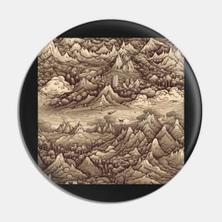 Mountains Painting Retro Pin