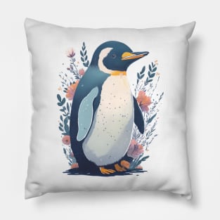 Penguin with Flowers Pillow