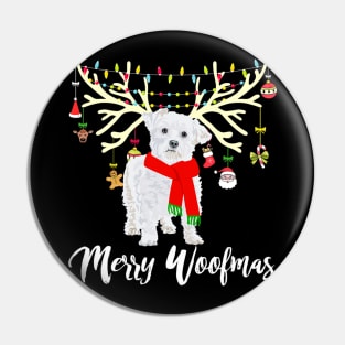 Merry Woofmas Maltese Reindeer Christmas Pin