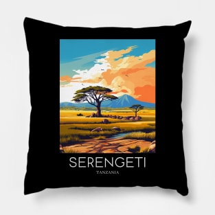 A Pop Art Travel Print of the Serengeti National Park - Tanzania Pillow