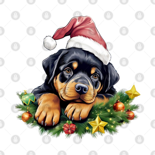 Lazy Rottweiler Dog at Christmas by Chromatic Fusion Studio