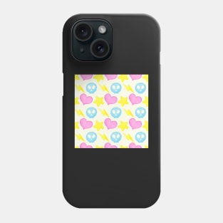 Watercolor pattern with hearts, stars, skulls and lightnings Phone Case