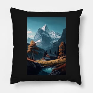 Switzerland Mountain Landscape Home Drawing Pillow