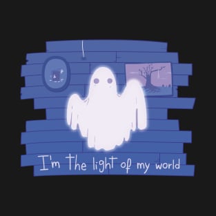 Cute Positive Ghost Light in Hunted Blue House T-Shirt