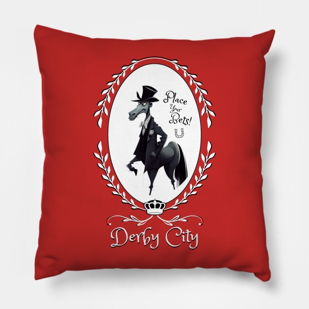 Derby City Collection: Place Your Bets 3 (Red) Pillow by TheArtfulAllie