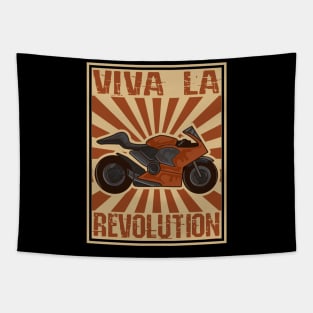 Motorbike Revolution Retro Color- Woodblock Design Tapestry