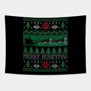 Christmas Siberian Husky Dog Funny Husky Ugly Christmas Sweater Tapestry