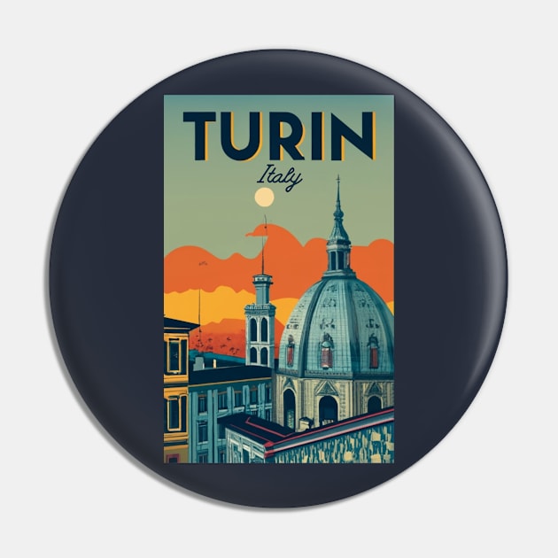 A Vintage Travel Art of Turin - Italy Pin by goodoldvintage