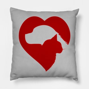 Cat and dog heart - cute I love pets design for animal lovers Pillow