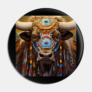 Colorful Bull Face Art - Vibrant and Expressive Painting Pin