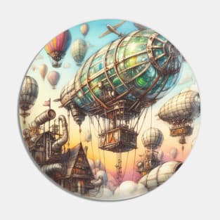 Fantasy Airship in JunkPunk Style Pin