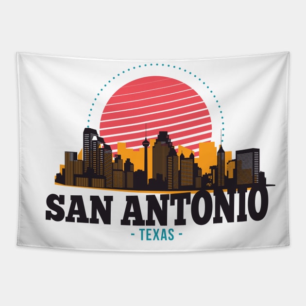 Retro San Antonio, Texas Skyline Tapestry by SLAG_Creative