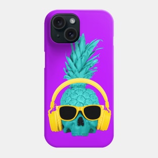 Pineapple skull in yellow headphones and glasses T-shirt. Phone Case