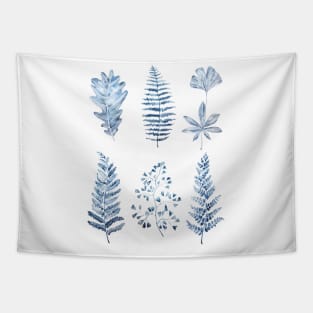 blue leaves collection watercolor Tapestry