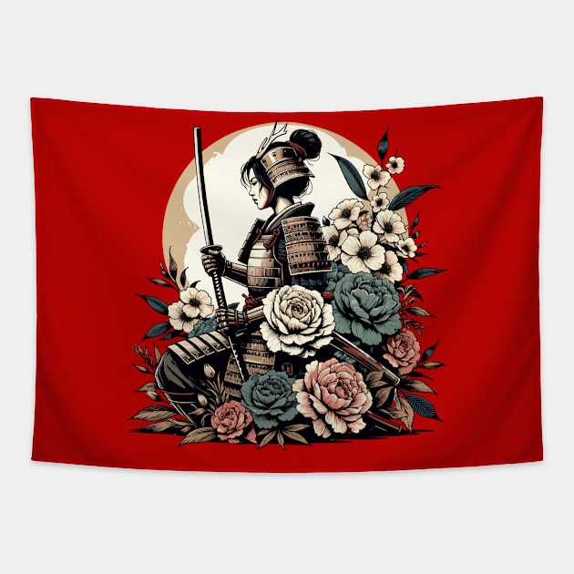 Samurai woman with flowers Tapestry by Art_Boys