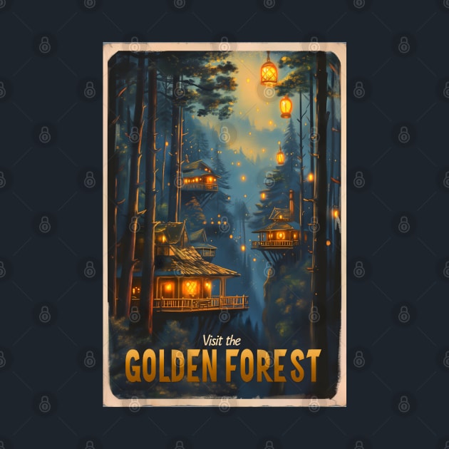 Visit the Golden Forest - Vintage Travel Poster - Fantasy by Fenay-Designs