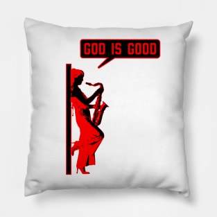 Christian saxophone player (saxophonist) in red and black color Pillow