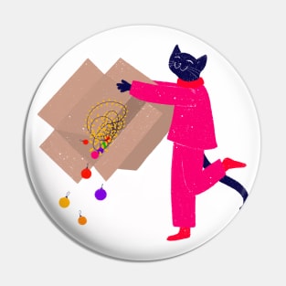 Naughty cat and the Christmas cardboard box Pin