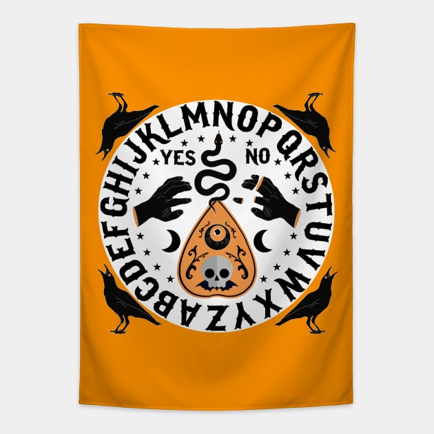 Orange And Black Modern Ouija Board With Ravens Tapestry by LittleBunnySunshine