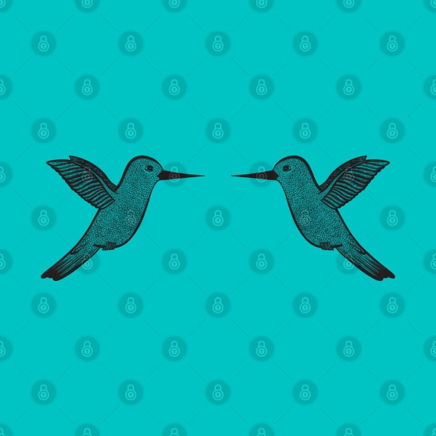 Hummingbirds in Love - cute bird design - on teal by Green Paladin