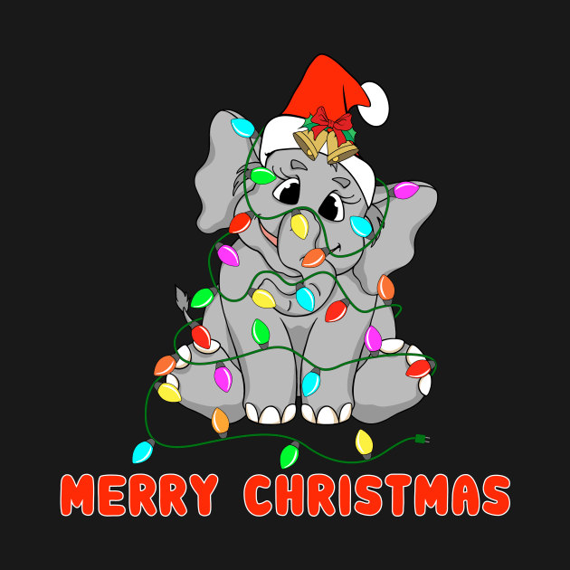 Christmas Shirt With Elephant And Christmas Lights by Nifty T Shirts