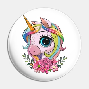 Cute Unicorn with flowers Pin