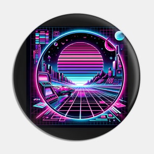 Neon Nostalgia: Retro-Futuristic Pixel Adventure Pin