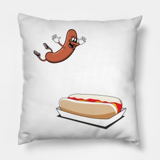 hot dog diving into a bun, hotdog Pillow