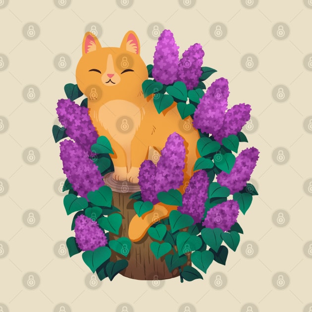 Orange kitty in some lilacs! by MichelleScribbles