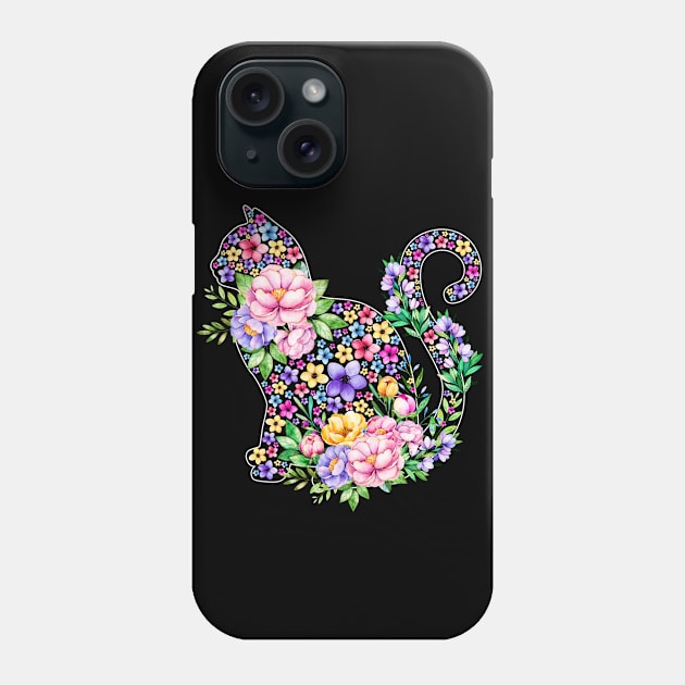 Cat Watercolor Floral Phone Case by LotusTee