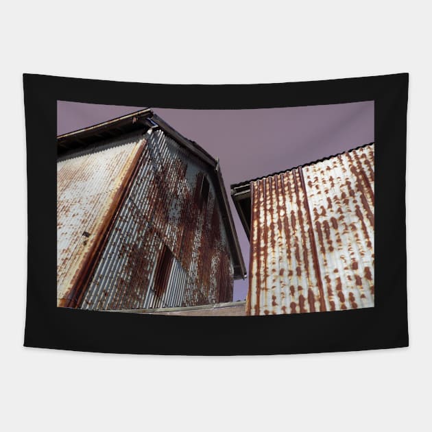 Corrugated iron buildings Tapestry by rozmcq