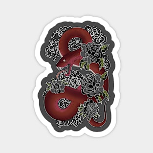 Red Snake and Black Flowers Magnet