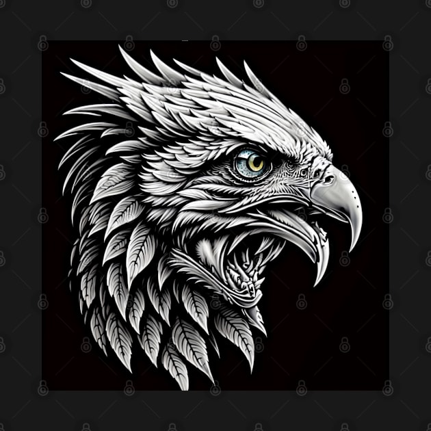 A majestic eagle head with a fierce expression by Azizshirts