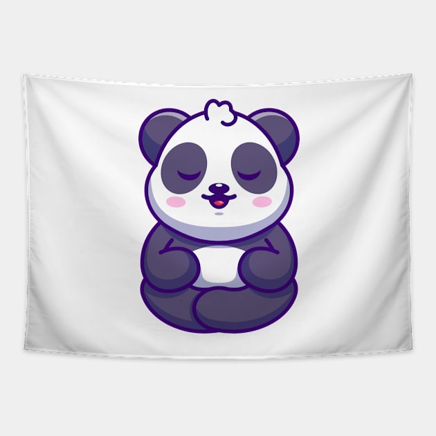 Cute baby panda meditation cartoon Tapestry by Wawadzgnstuff