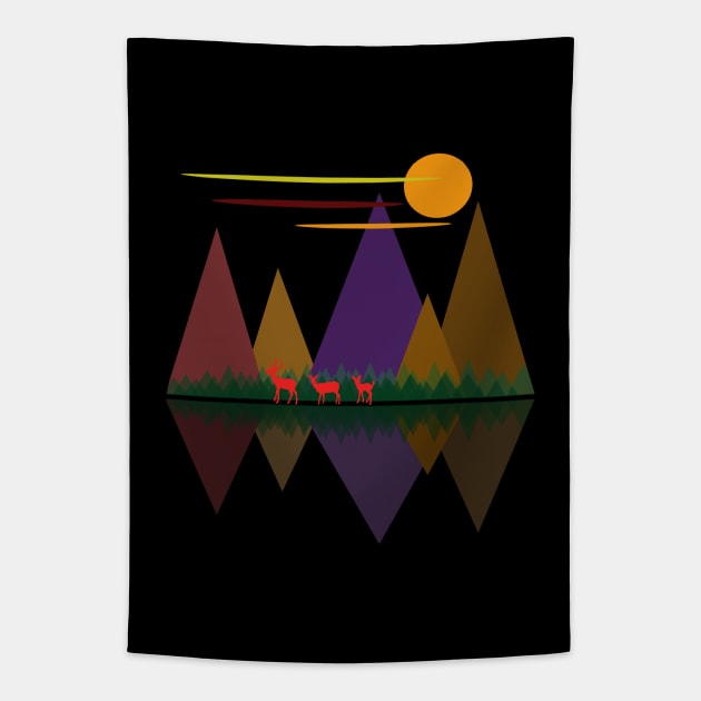 Deer in The Mountains Tapestry by RockettGraph1cs