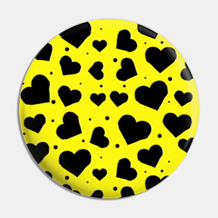 Black Artistic Sketchy Hearts Seamless Pattern on Yellow Background Pin