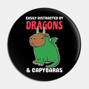Easily Distracted by Dragons and Capybaras Cartoon Pin