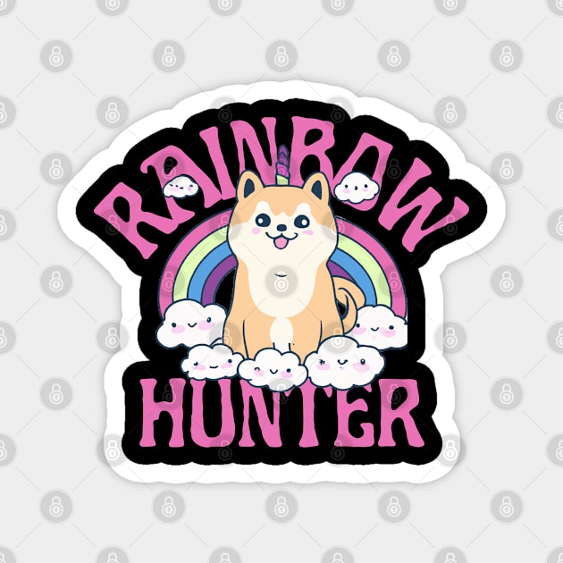 Shiba Inu Unicorn Kawaii Illustration With Rainbow And Cloud Magnet by maxdax