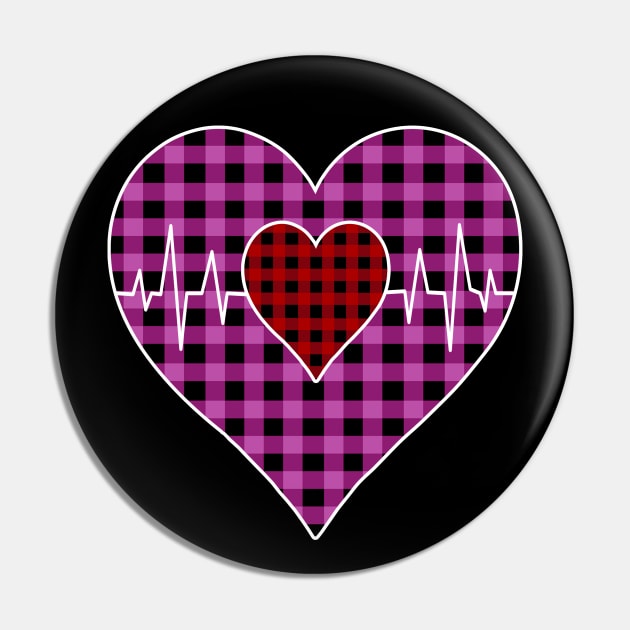 Women’s Striped Plaid Printed Heart Valentine's Day Pin by Nicolas5red1