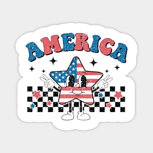 Retro Groovy America 4th of July USA Flag Men Women Kids Magnet