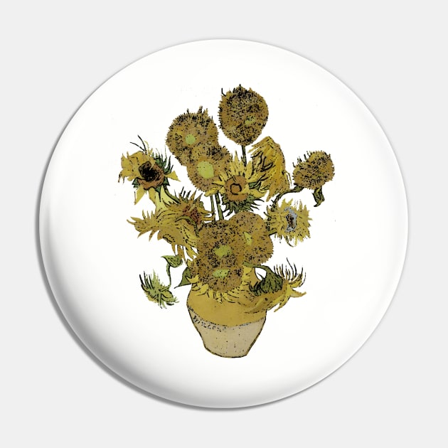 Van Gogh Sunflowers Grunged Pin by DesignsByDebQ