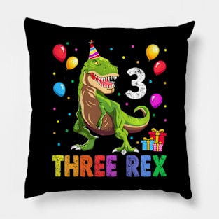 Kids Three Rex 3rd Birthday Third Dinosaur 3 Year Old Pillow